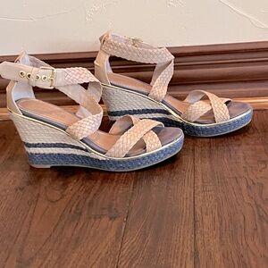 Super cute blue and cream wedges made by Sperry. Size 8